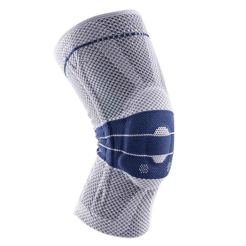 Adult sports knee pads in black and blue colour with nylon-spandex construction