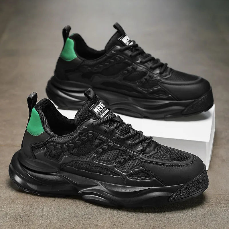 Men's white and black breathable mesh shoes with round toe design in sizes 39-44