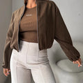 Women's off-shoulder round neck short coat with lantern sleeves in polyester fabric