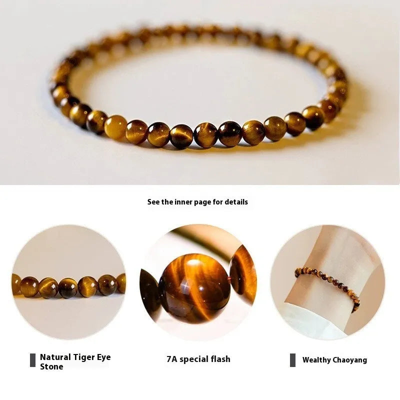 Tigereye stone geometric round bracelet in 4mm, 6mm, and 8mm bead size options.