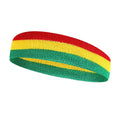 Colourful tri-colour sports headband for adults with stretch fabric measuring 5.5cm by 20cm