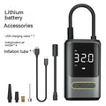 Handheld digital display car tyre inflator pump with LED screen, black ABS body, and air hose.