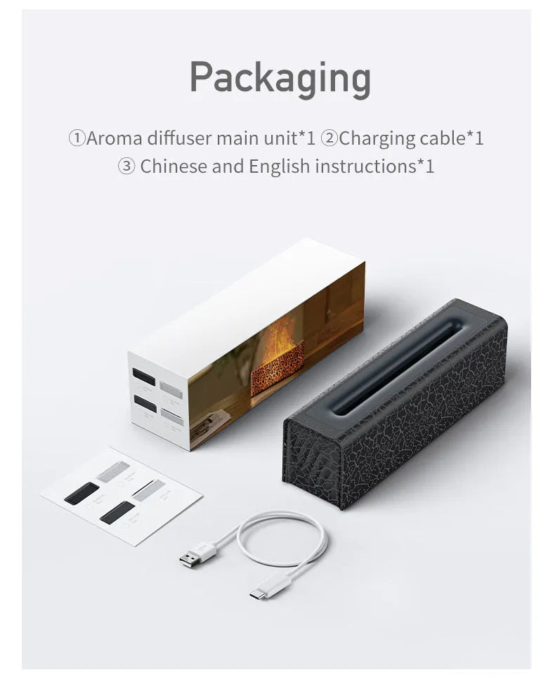Square black creative lava atmosphere desktop humidifier and aroma diffuser with colourful flame light effect.