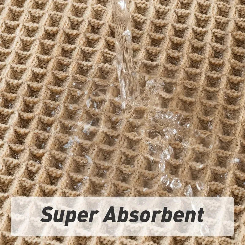 A checkered pattern polyester bathroom floor carpet showing non-slip backing.