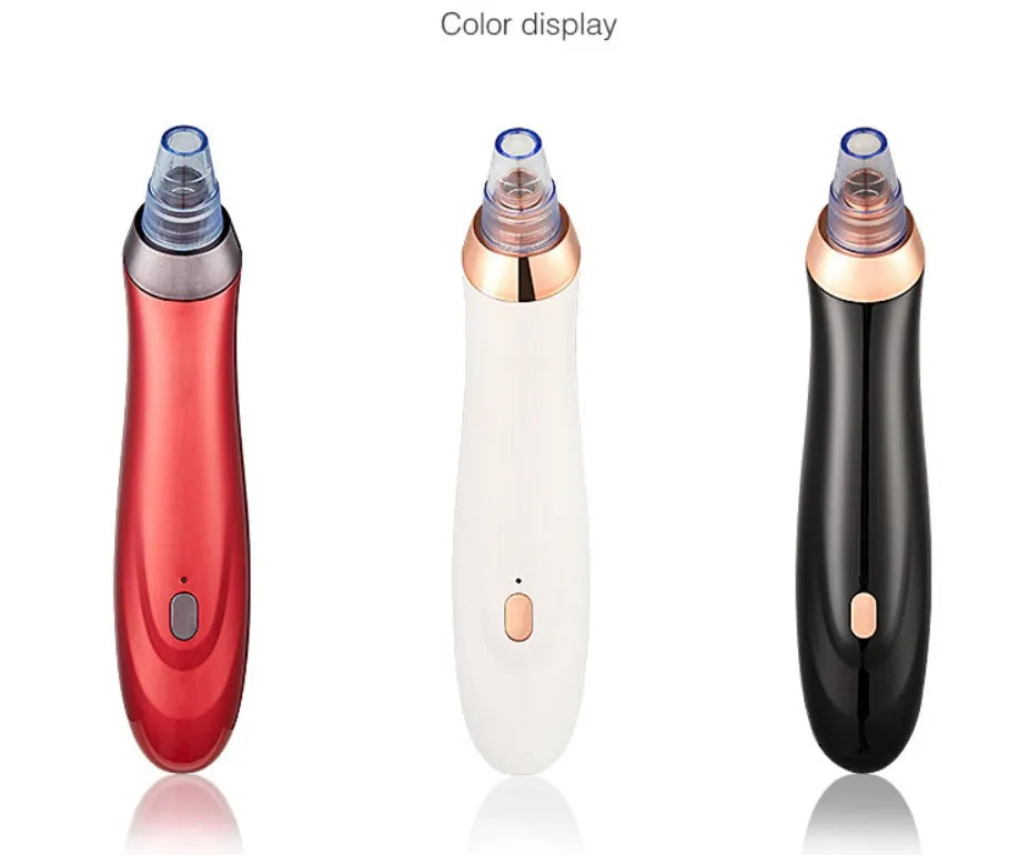 Electric blackhead remover tool with multiple nozzle attachments in black colour option