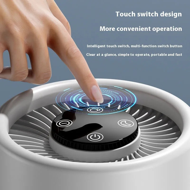 White desktop air purifier with USB cable for small room formaldehyde and odour removal.