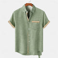 Linen short sleeve casual shirt with ocean fish pattern lapel in loose fit