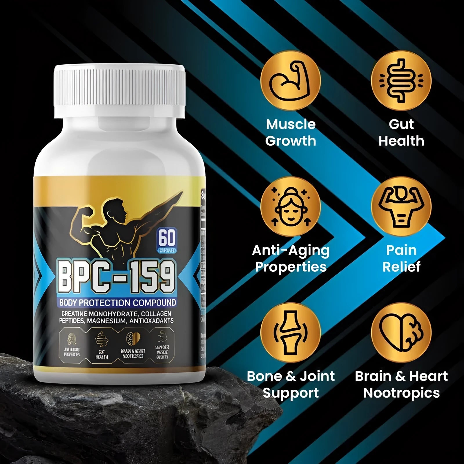 One sealed bottle of body energy supplement capsules on a plain background.