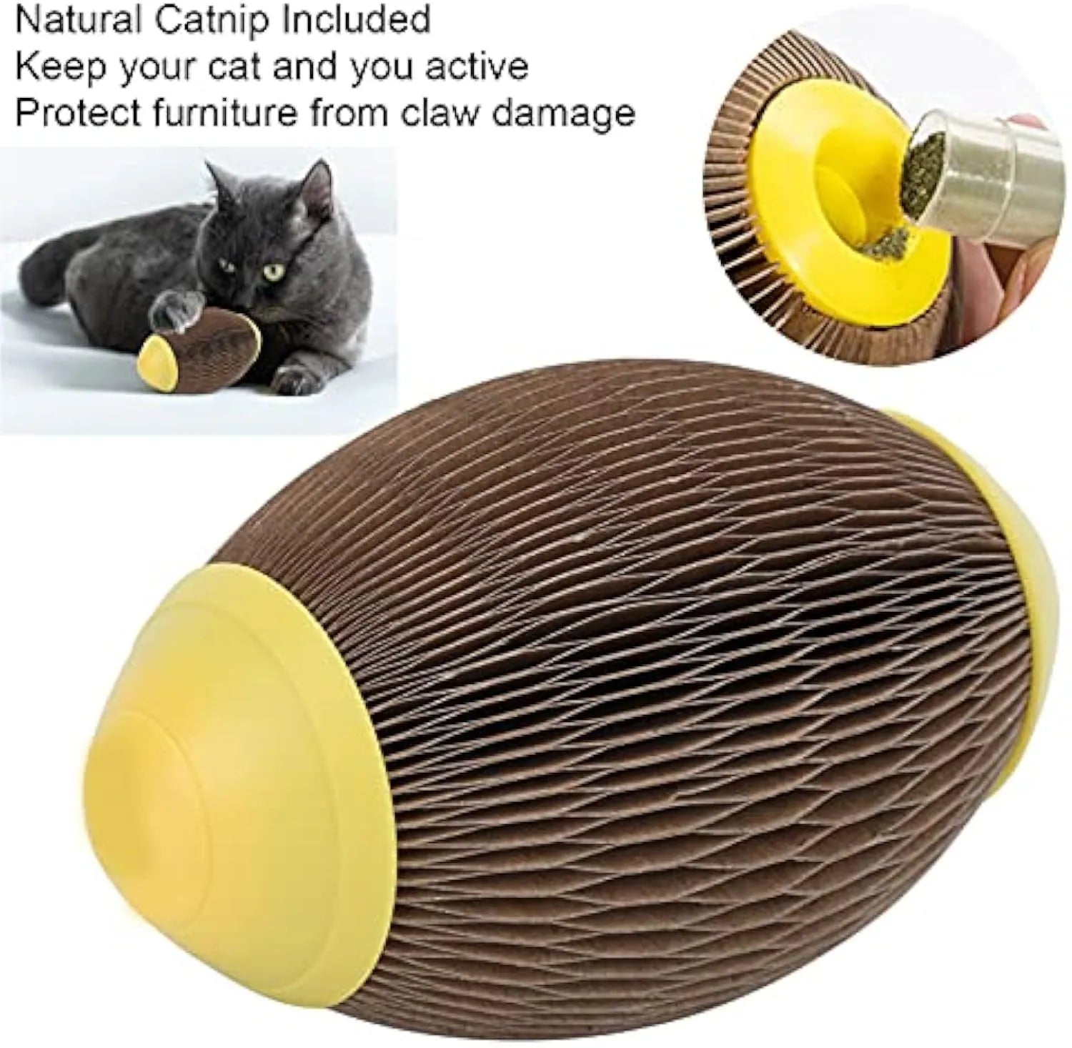 Corrugated paper catnip football toy for cats scratching and play