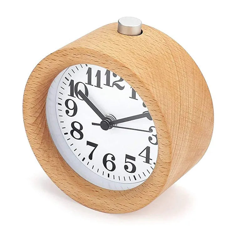 Solid beech wood bedside alarm clock with traditional design and Sun Movement