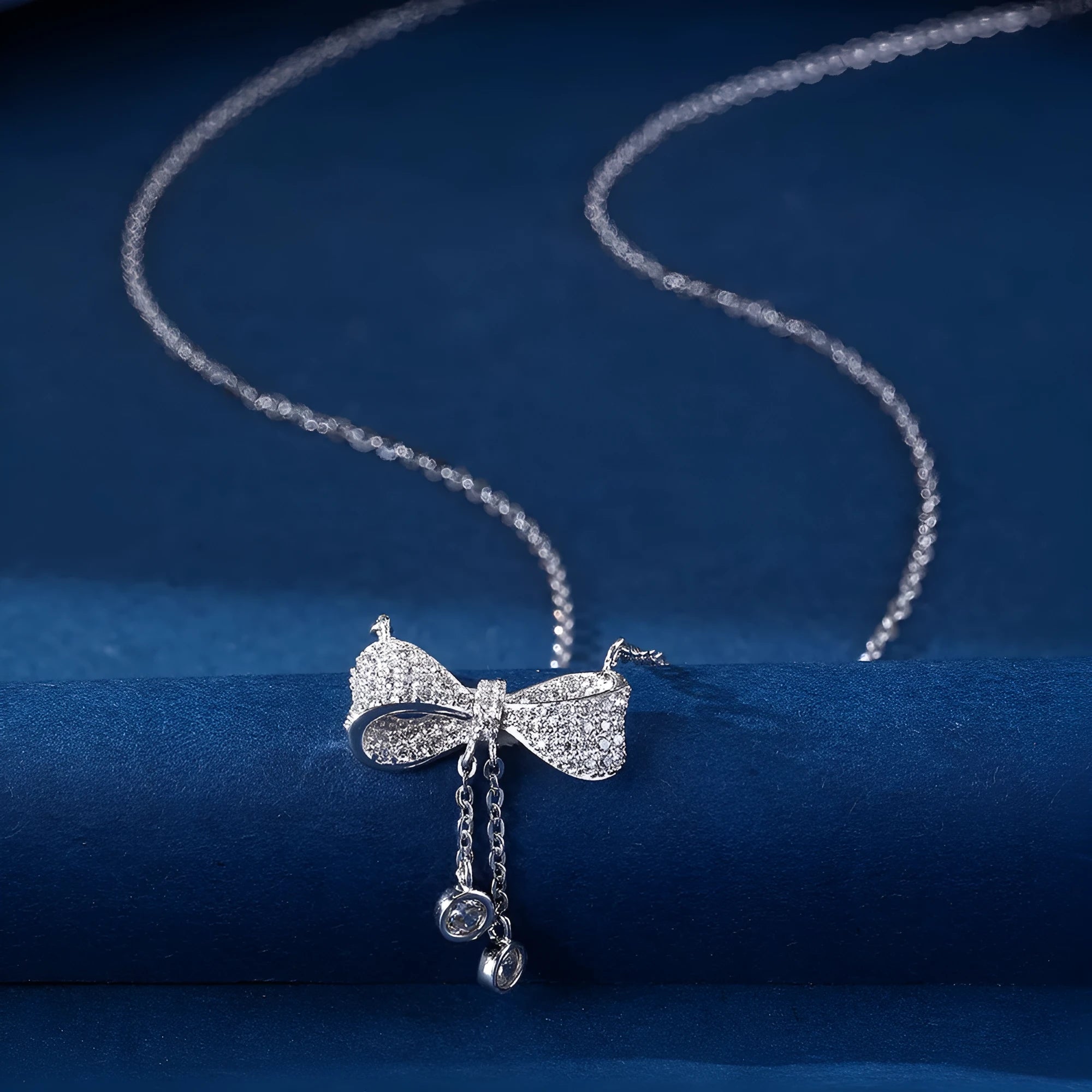 S925 sterling silver bow necklace with adjustable 40-45cm O-ring chain