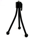Small black iron frame mini tripod with ball head, shown folded and extended next to a smartphone.