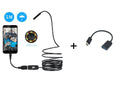 OWSOO USB endoscope with 5m cable, 7mm camera lens, small hook, magnet, and side mirror for phone inspection.