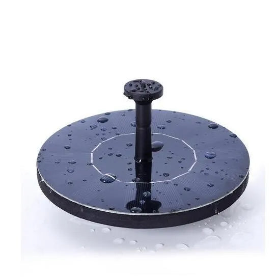 Black solar water fountain pump with four nozzle options for garden ponds and birdbaths