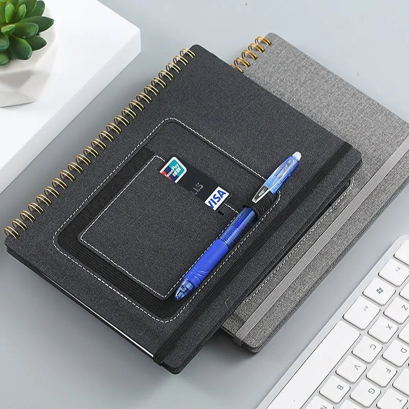 Erasable spiral notebook with stone paper pages and multiple cover colour options