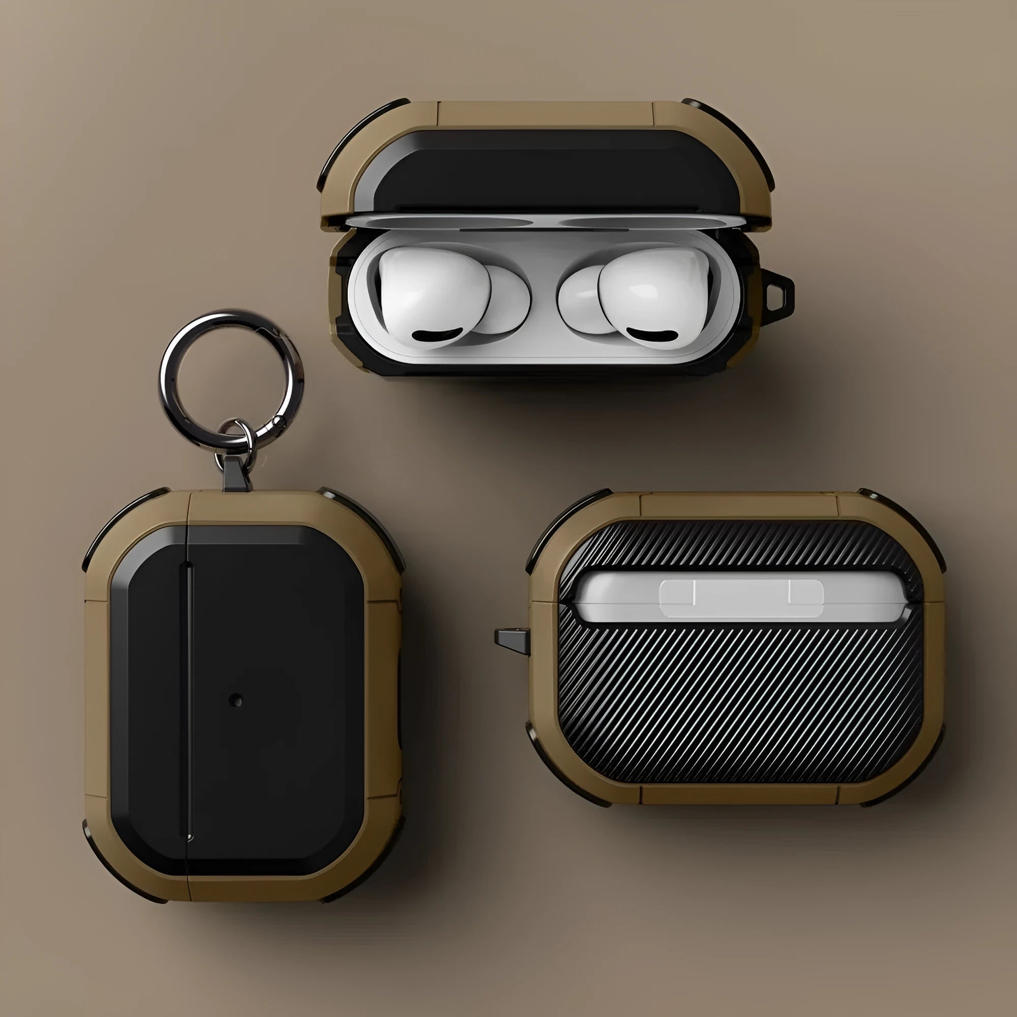 Black TPU and PC protective shell case for AirPods Pro and AirPods 1/2 generation earphones.