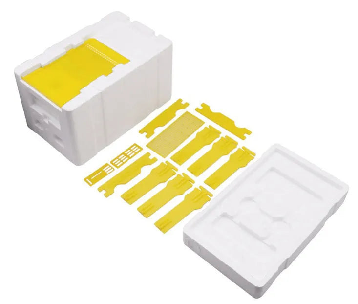 Three white EPS foam bee breeding delivery boxes for hive management