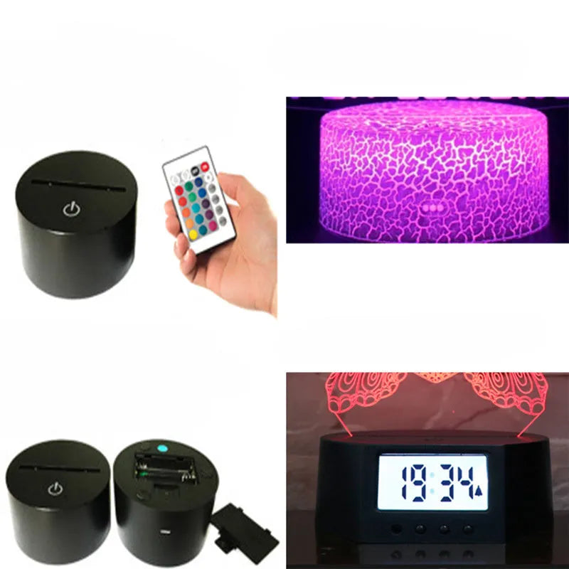 Shark-shaped 3D LED table lamp on a table showing multi-colour light effect from acrylic panel.