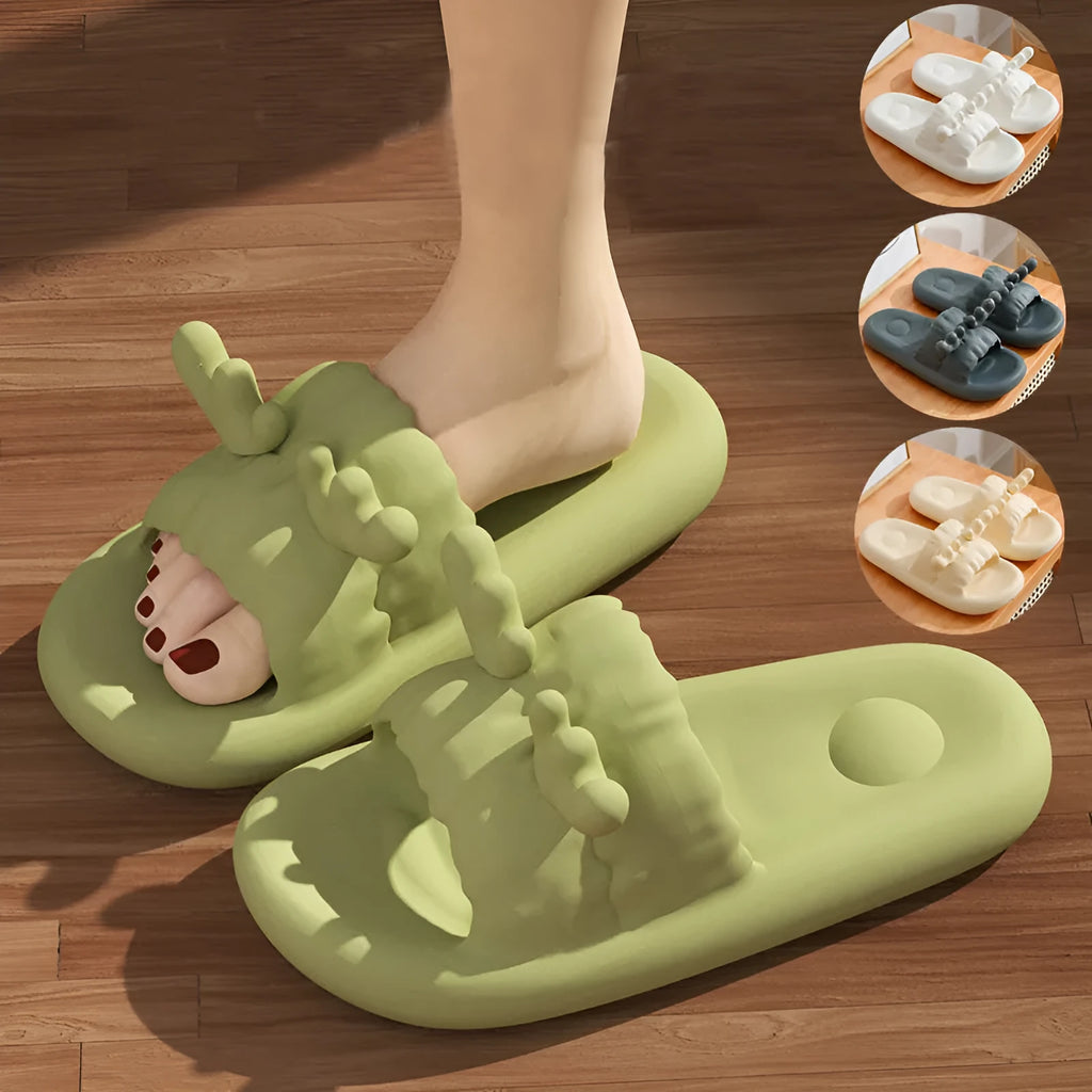 Deer horn pattern flip-flop slippers with non-slip EVA sole in white, light yellow, green, or dark grey