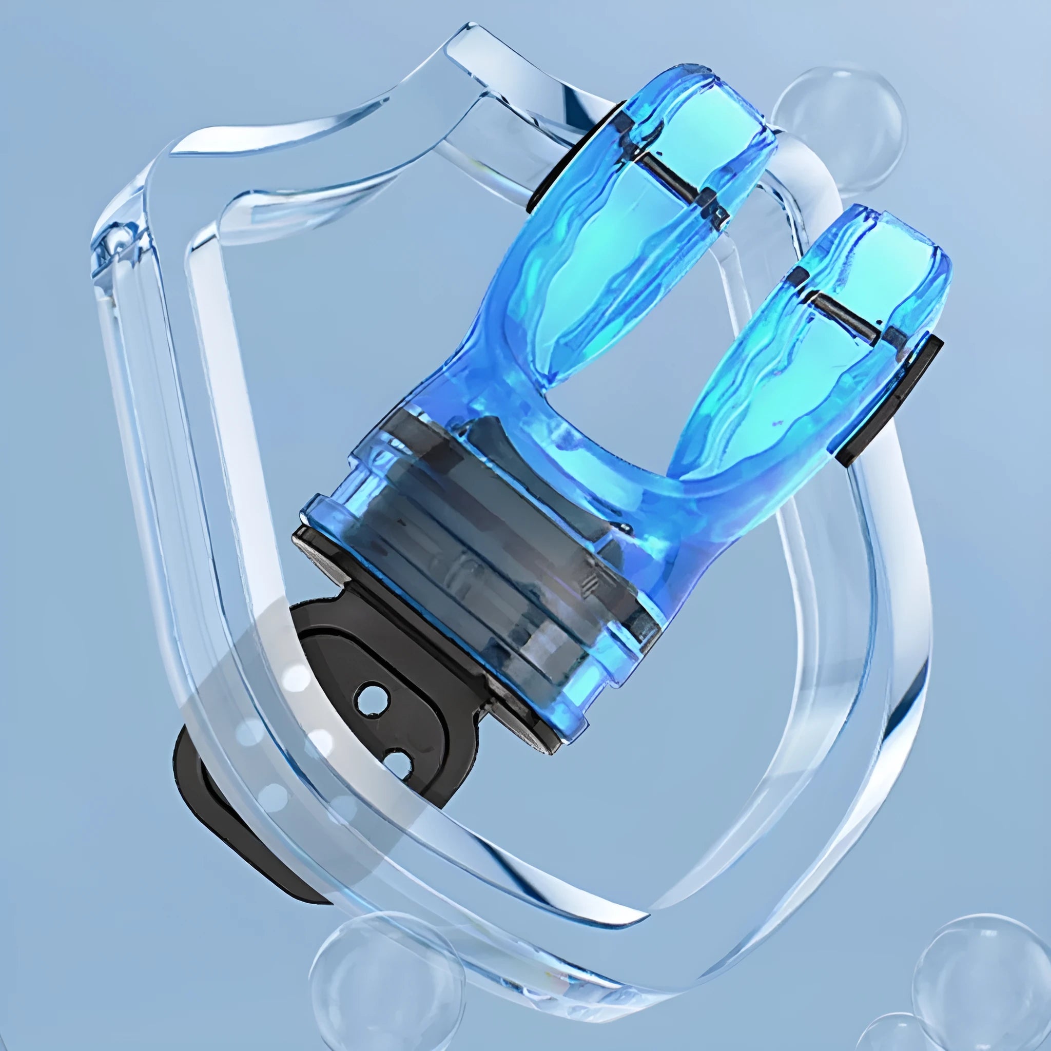 Plastic free diving mouthpiece in edible silicone showing colour options including black, white, blue, green, yellow and pink