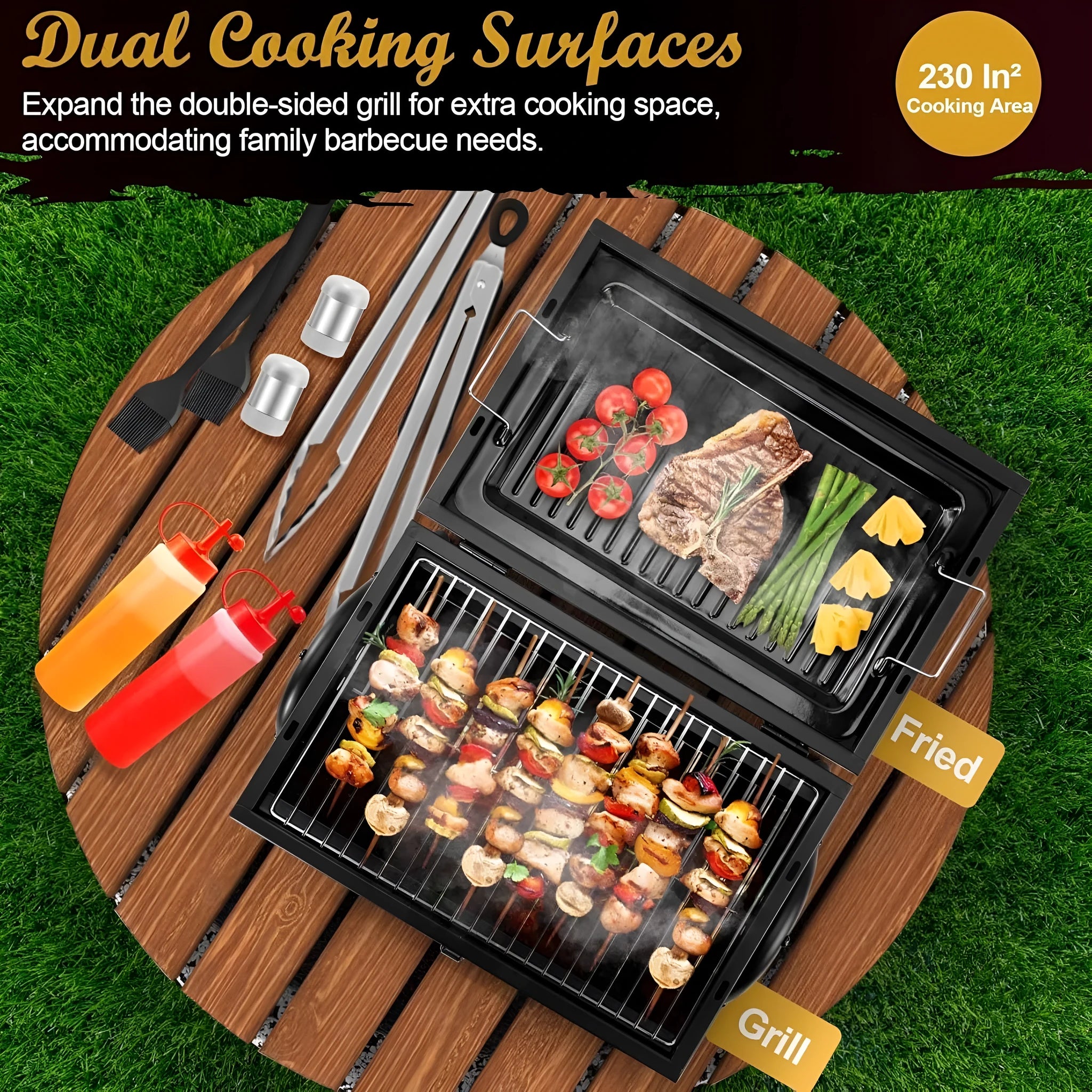 Small folding desktop charcoal barbecue stove with a metal grill on top.