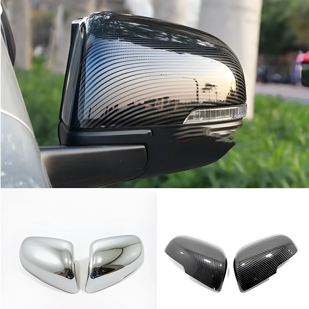 Rearview mirror protection cover with decorative stickers in silver and black colour options