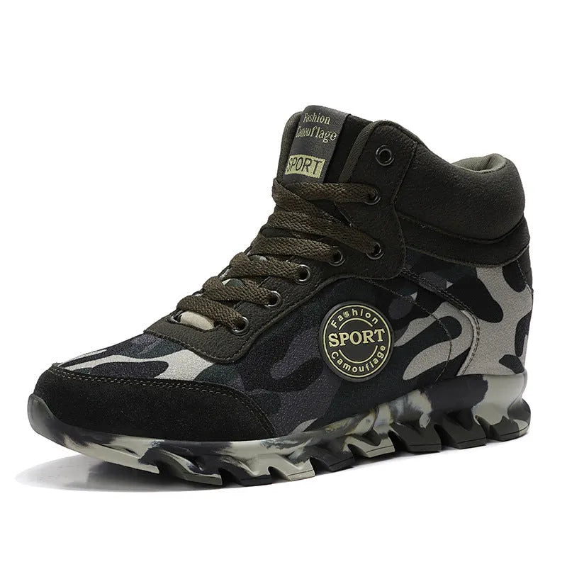 Women's green camouflage canvas sneakers with rubber sole on white background