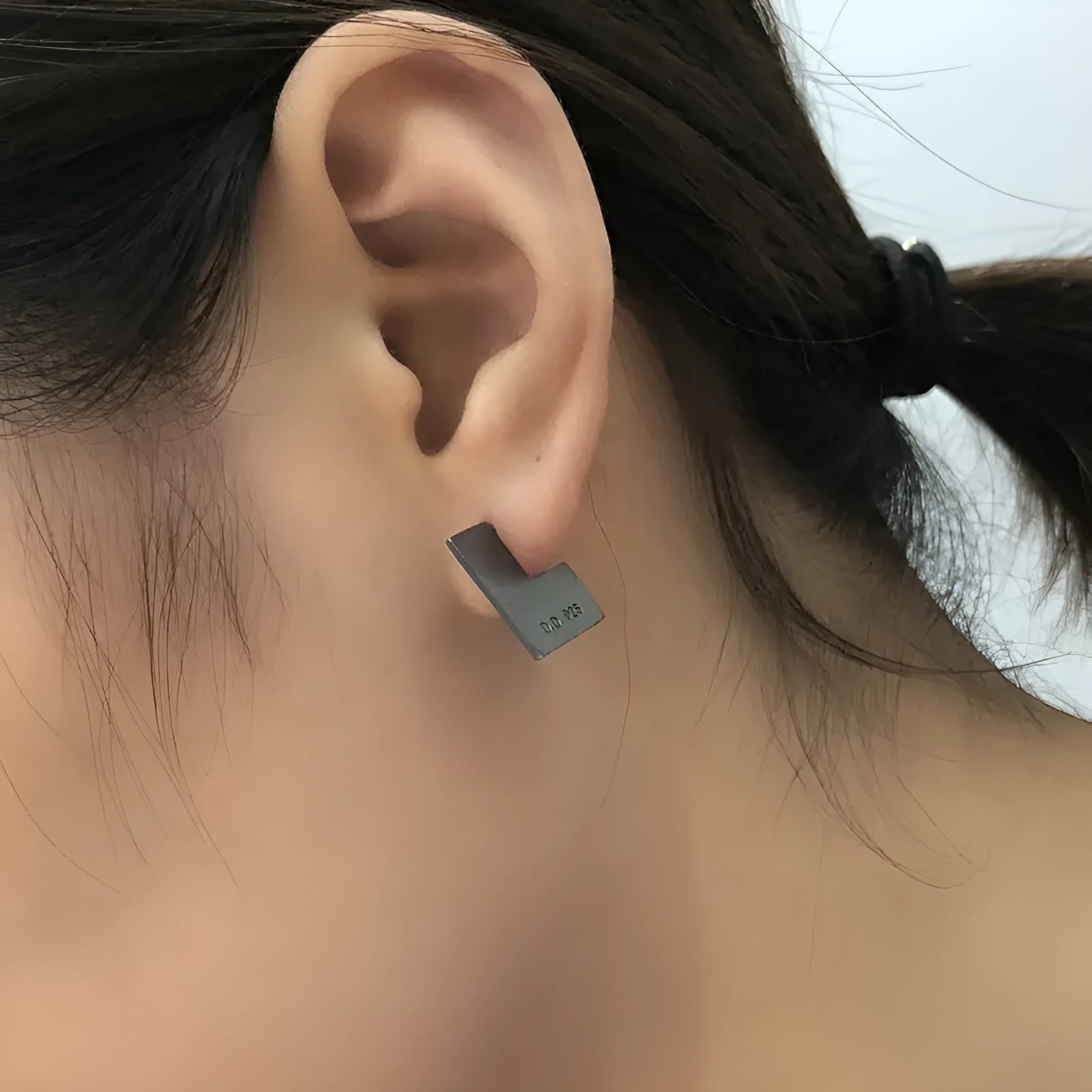 925 sterling silver oxidised black geometric square earrings with minimalist cold wind style