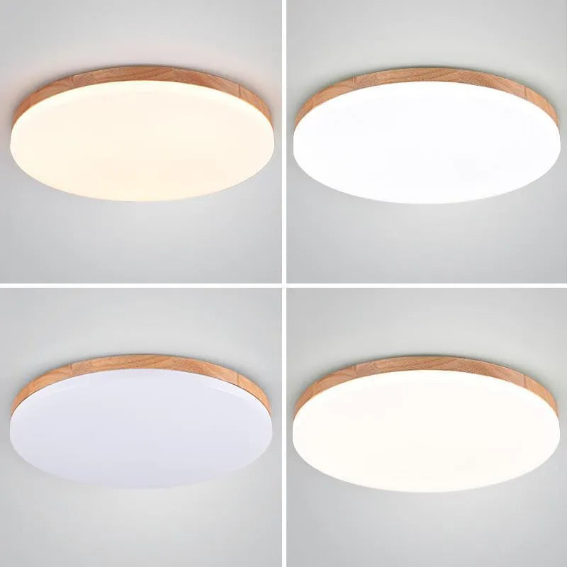 Japanese minimalist LED ceiling lamp with wood art body and acrylic shade in three size options