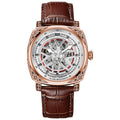 Men's stainless steel automatic mechanical watch with leather strap in four colour options
