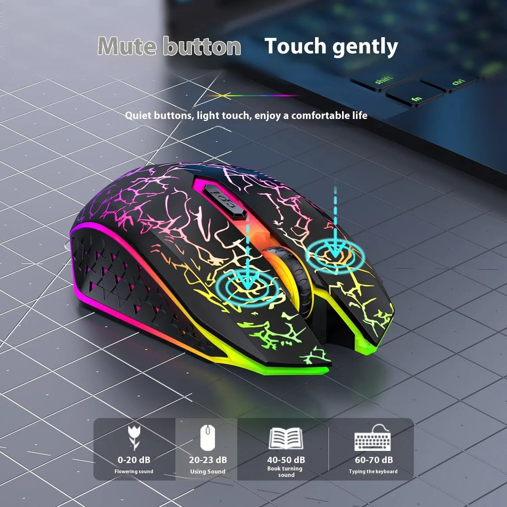 Black or white Bluetooth dual-mode gaming mouse with breathing light and charging cable