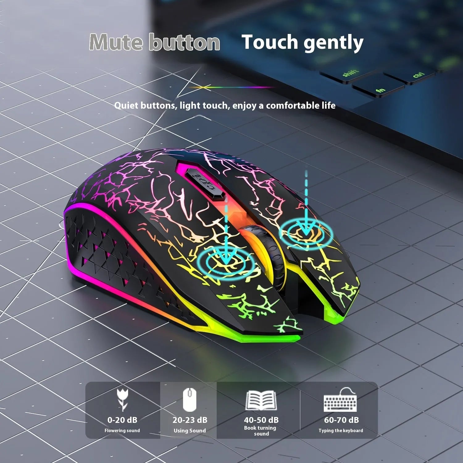 Black or white Bluetooth dual-mode gaming mouse with breathing light and charging cable