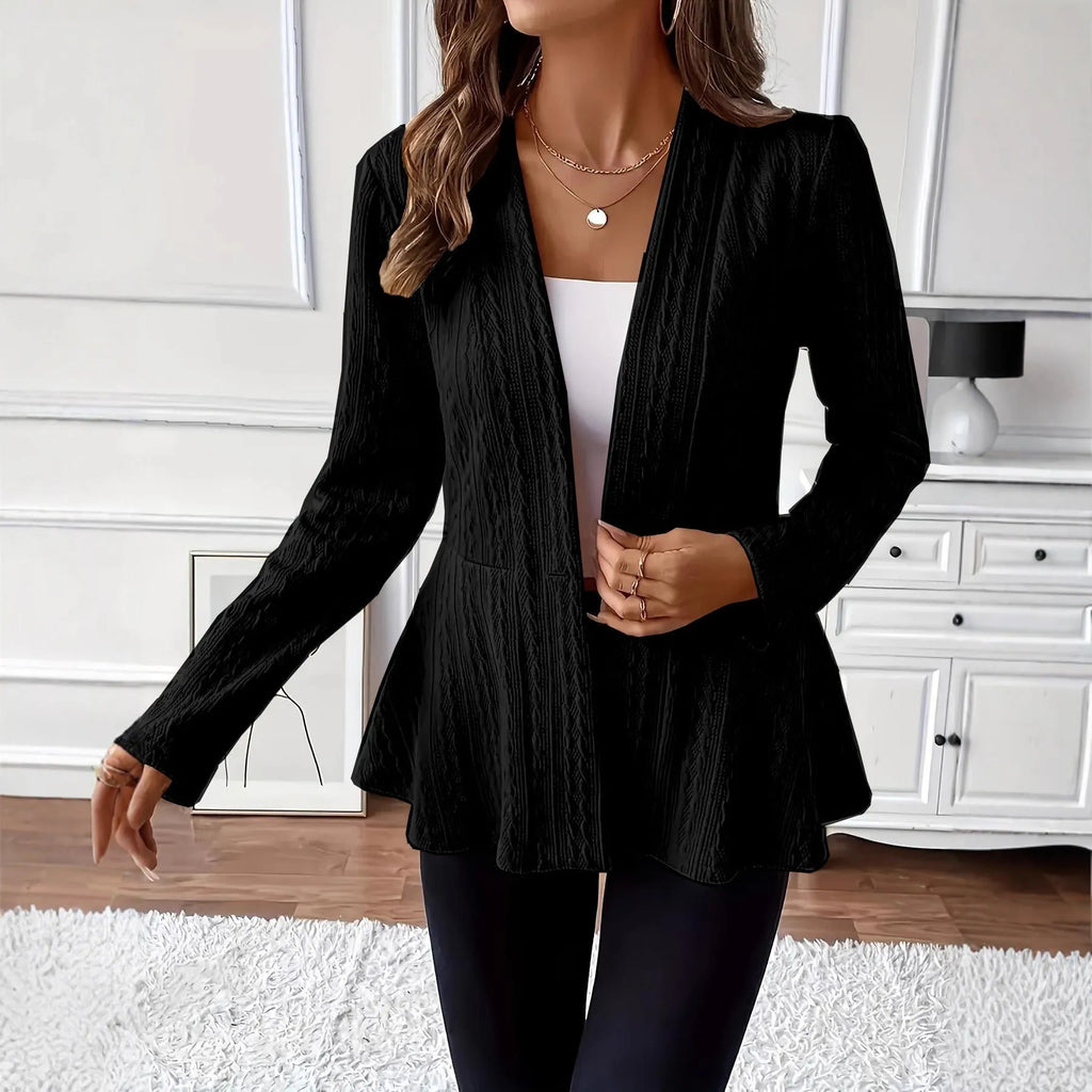 Women's apricot coloured polyester jacquard knitted cardigan with one button front closure