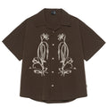 Brown striped outdoor waterproof Cuban collar short sleeve shirt for mountain camping