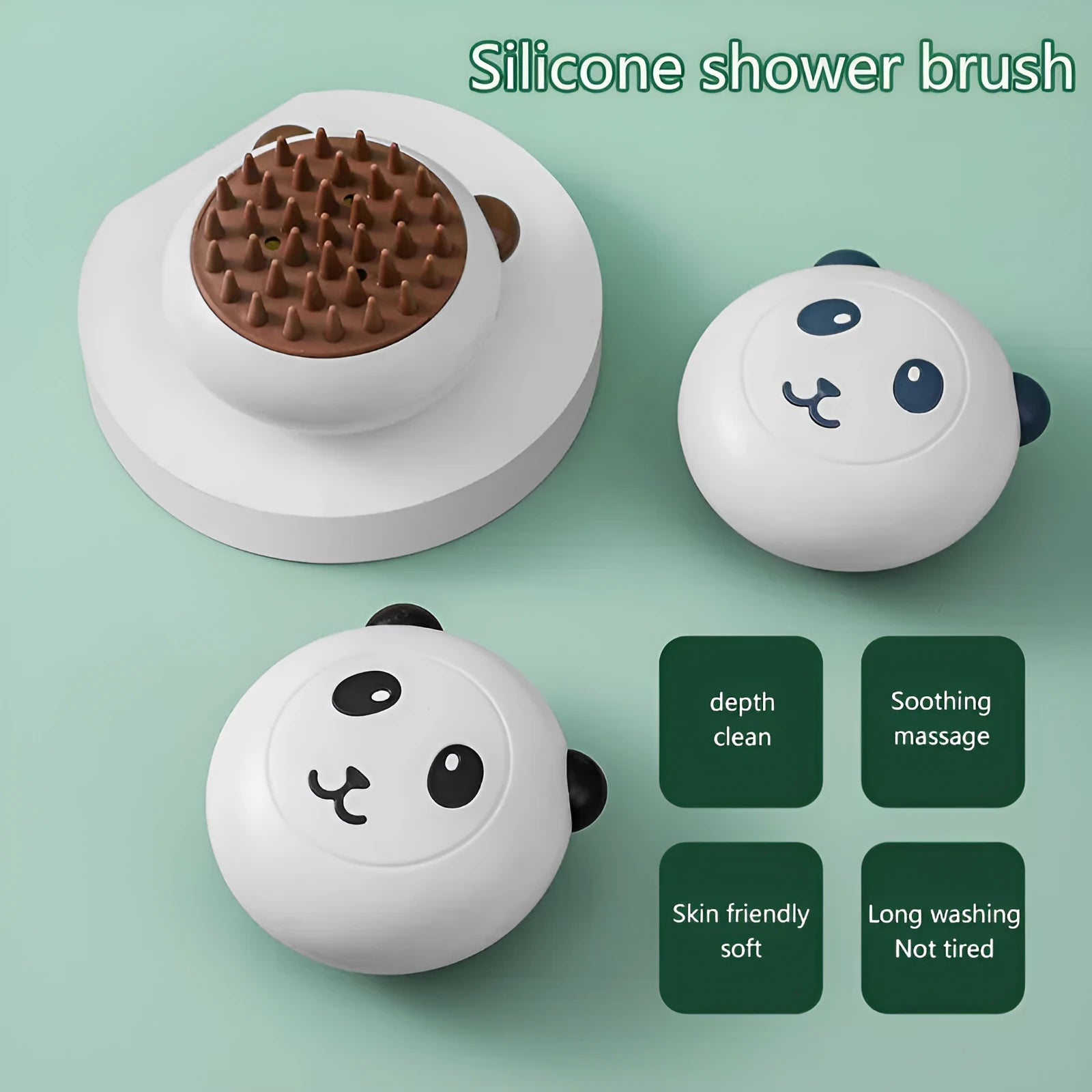 Panda-shaped silicone pet bath brush with soft bristles for cleaning cats and dogs