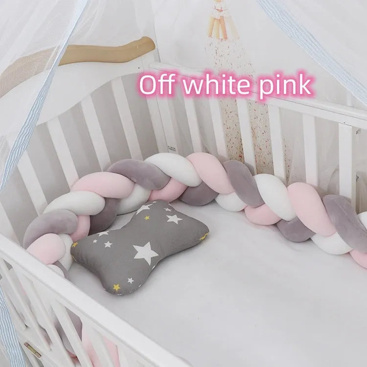 Braided knot crib bumper cushion in spandex velvet protecting infant cot sides