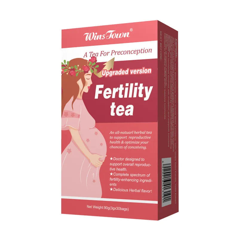 Box of fertility tea containing 330 individual tea bags packaged across three smaller boxes.