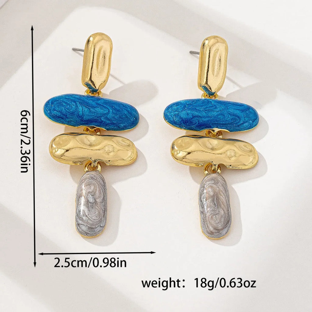 Zinc alloy geometric stud earrings with electroplated multicolour finish for women