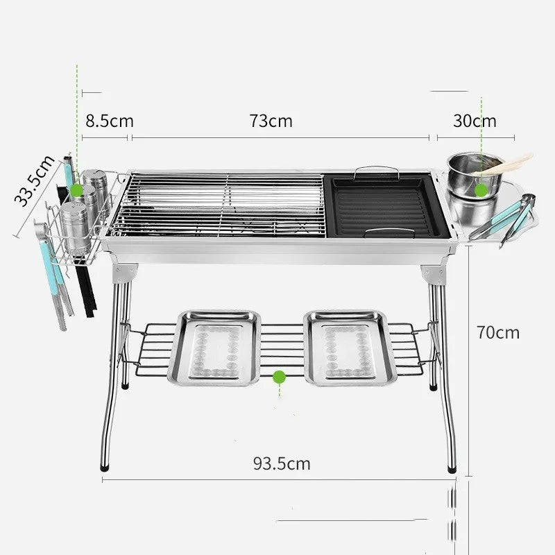 Large stainless steel portable folding barbecue oven for outdoor group cooking