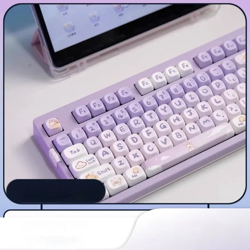 PBT gradient purple rabbit keycaps for mechanical keyboards with sublimation printing