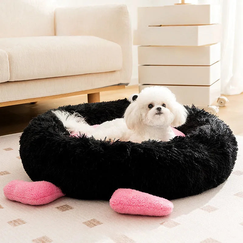 Elf Briquettes plush pet sleeping mat with raised edges in blue, pink or yellow colours