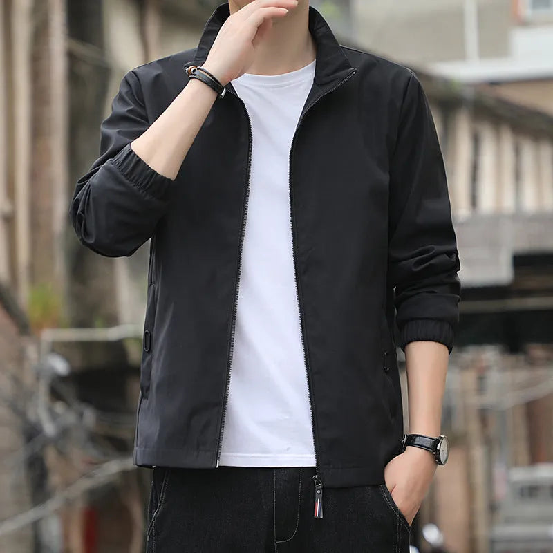 Korean style men's loose lapel autumn jacket in polyester available in multiple colours