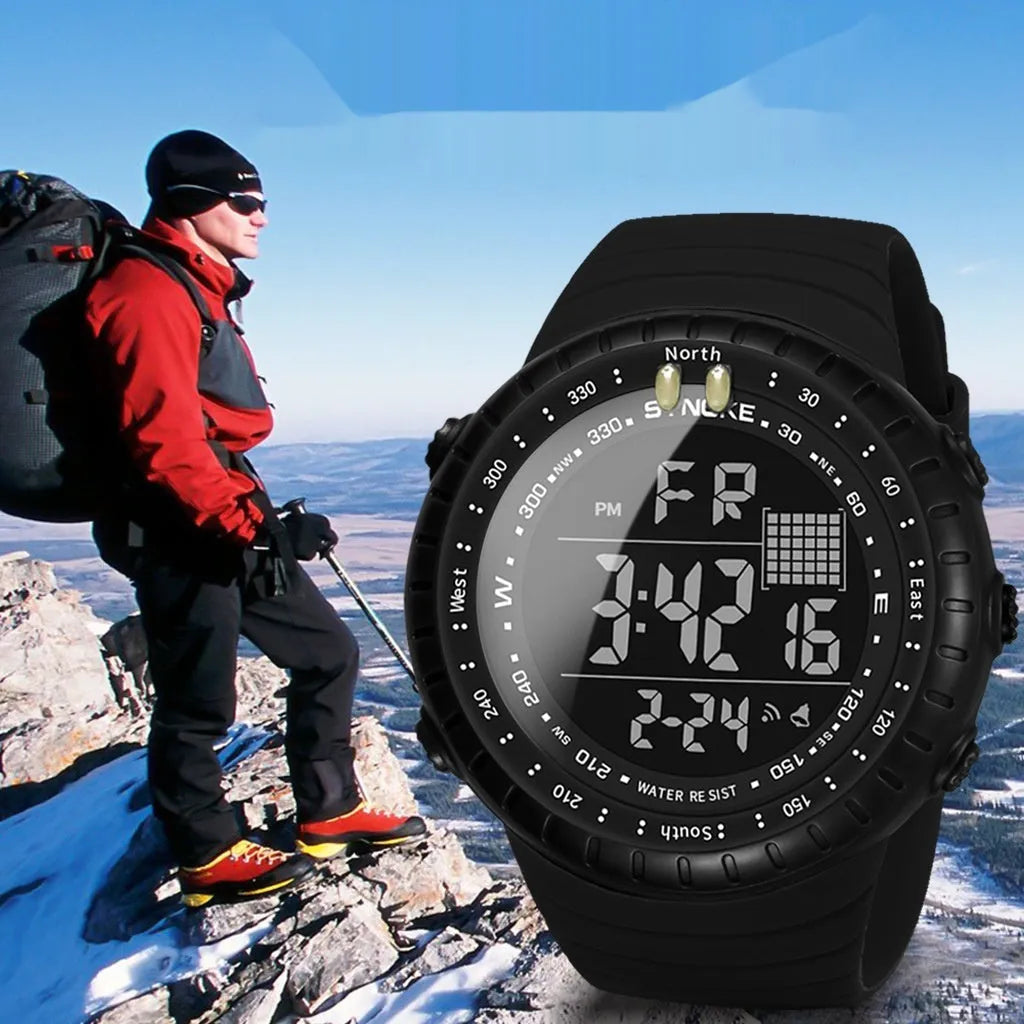 Black digital sports watch with 50 metre waterproof rating and 54.74 mm display