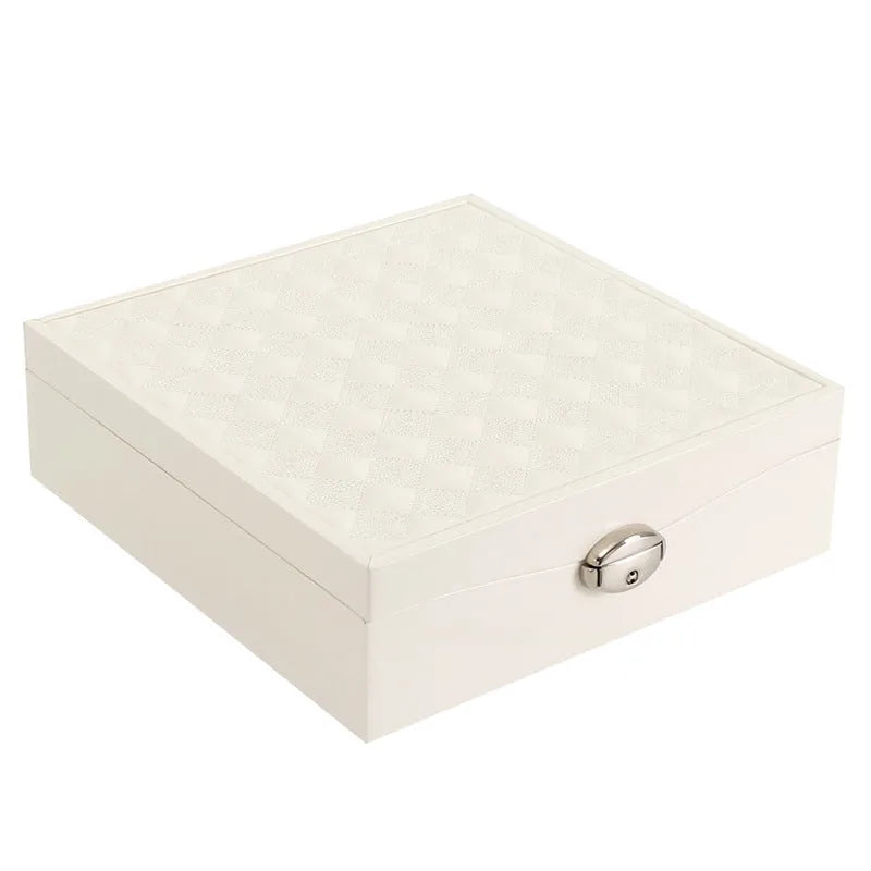 Red and white PU jewellery storage boxes for organising necklaces and rings