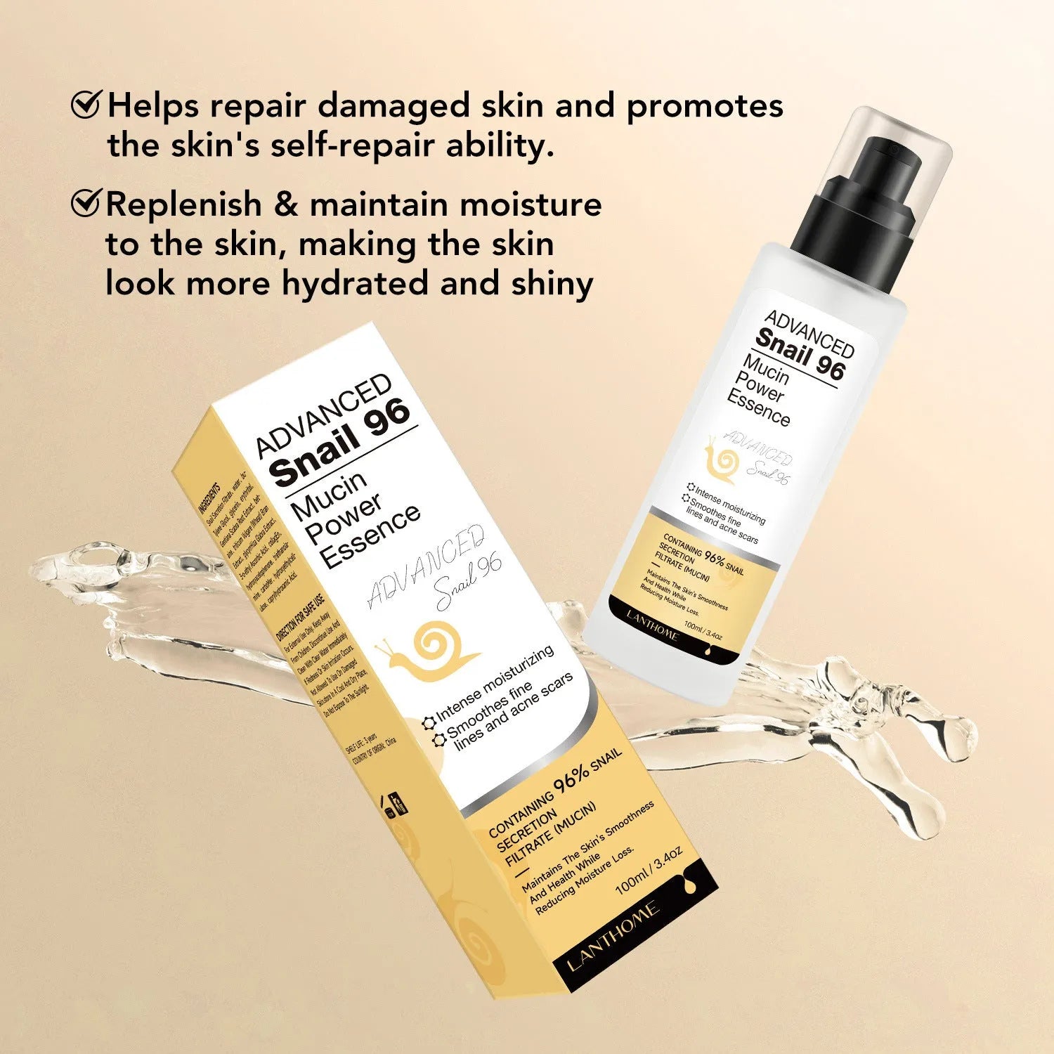 100ml Snail Snail Serum moisturising facial essence bottle for universal skin type care
