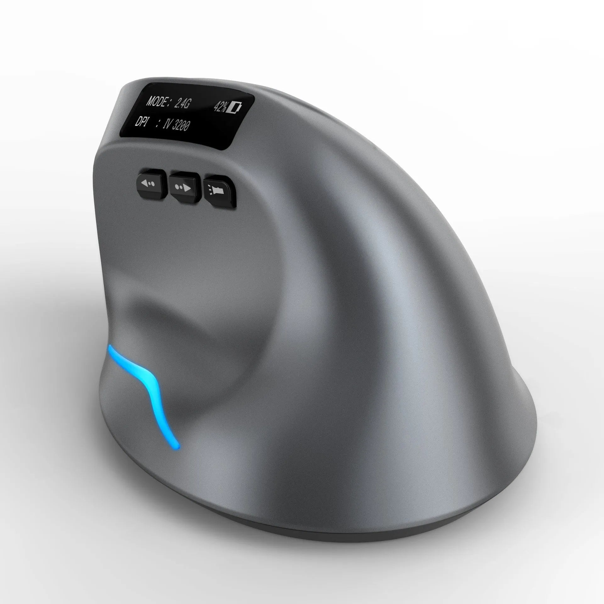 Grey Bluetooth vertical mouse with self-charging for laptop computers