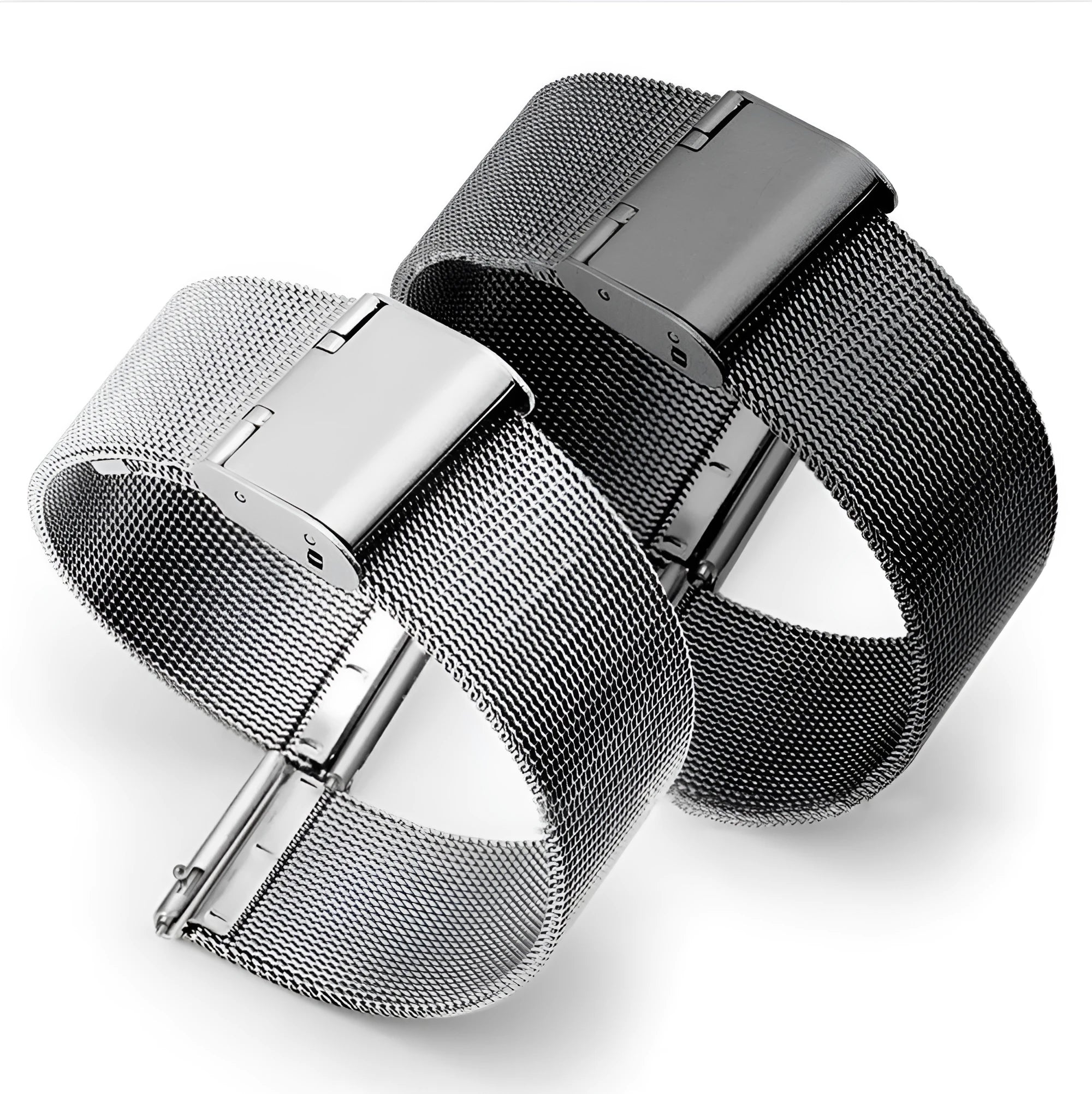 Milani Silk Woven Stainless Steel Watch Band in silver, black, rose gold, and gold colours with various bandwidth sizes