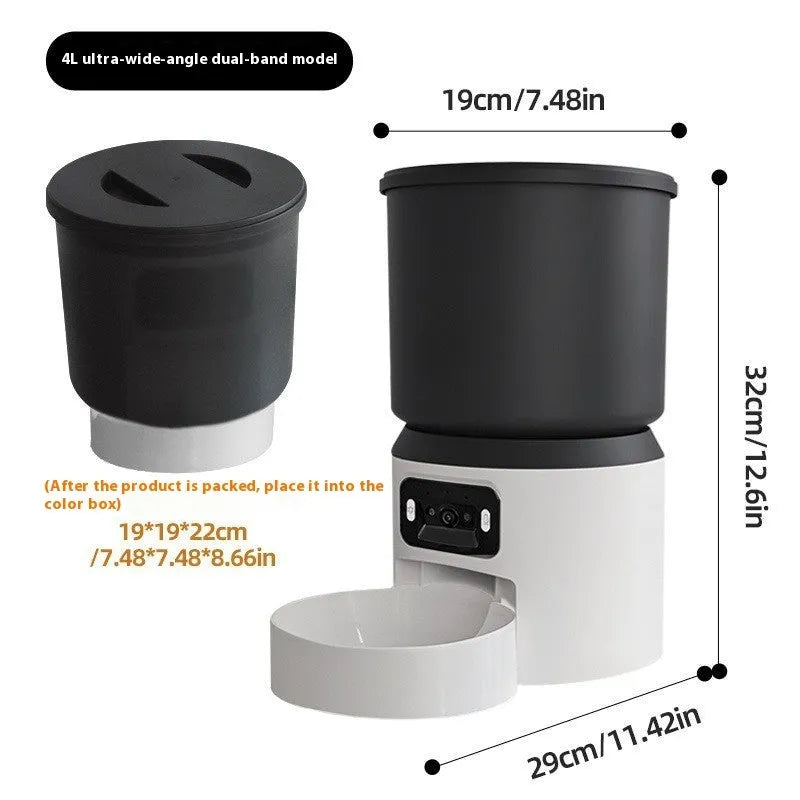4L smart pet feeder with remote control and optional video monitoring for cats and dogs