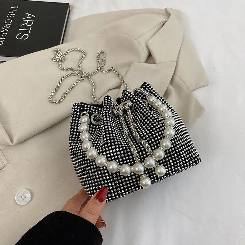 Fashion light diamond shoulder bag with western-style chain crossbody design in soft PU material