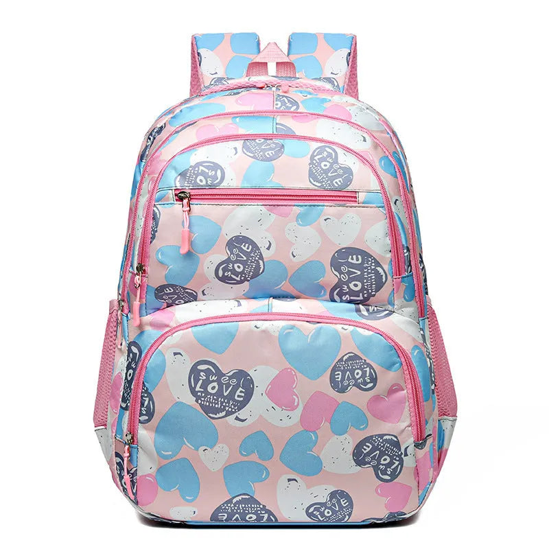 Blue children's school backpack with air pillow straps and large main compartment.